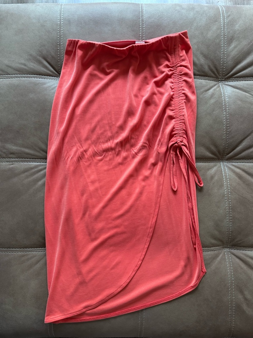 Asymmetrical Coral Ruched Side Skirt - Women